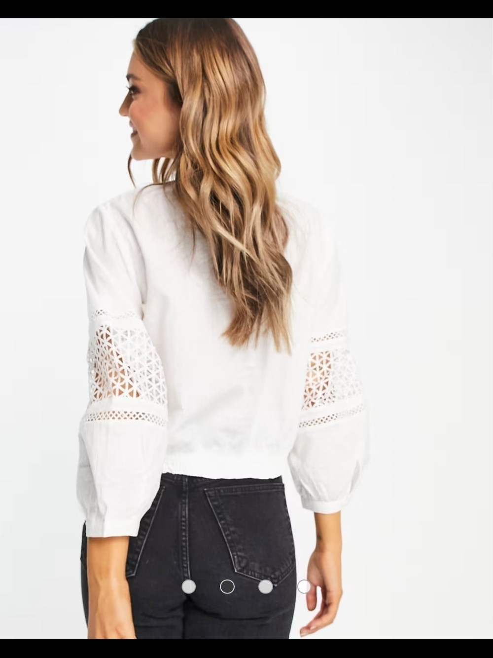 White French Connection volume sleeve broderie blouse, 100% Cotton,US 10/EU L - Picture 4 of 7